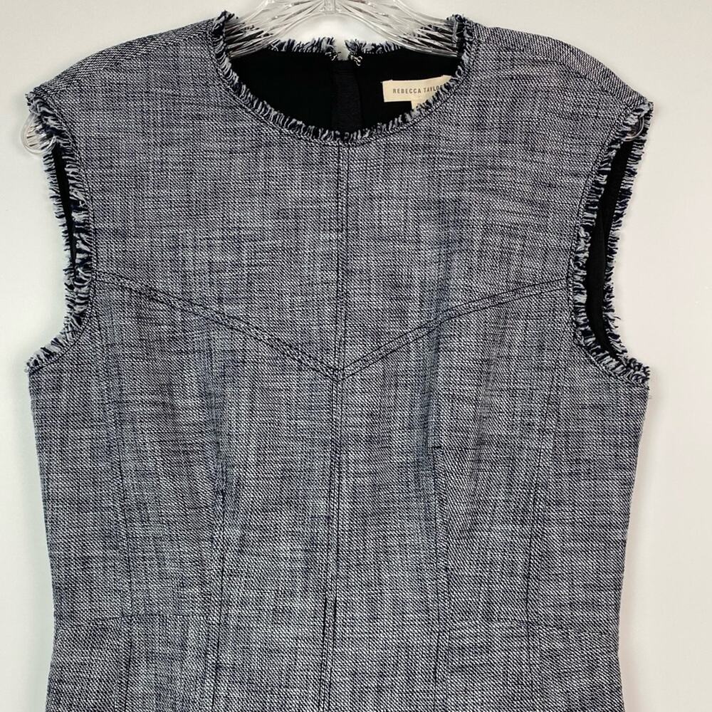 Rebecca Taylor Women's Sleeveless Slub Twill Dress Black and White Size 8 - Picture 3 of 11